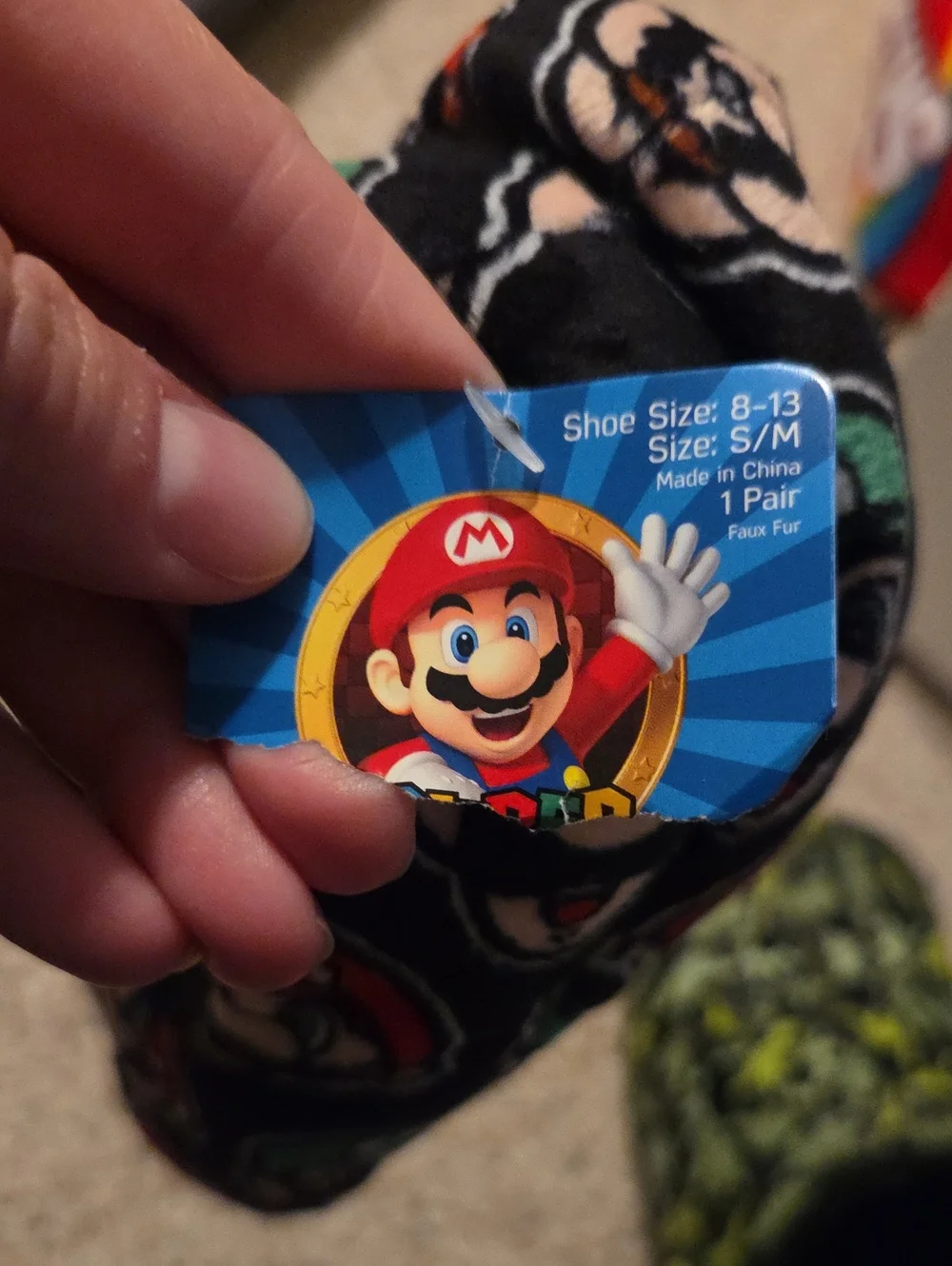 Kids Black Super Mario Print One-Piece Slipper - Unbranded